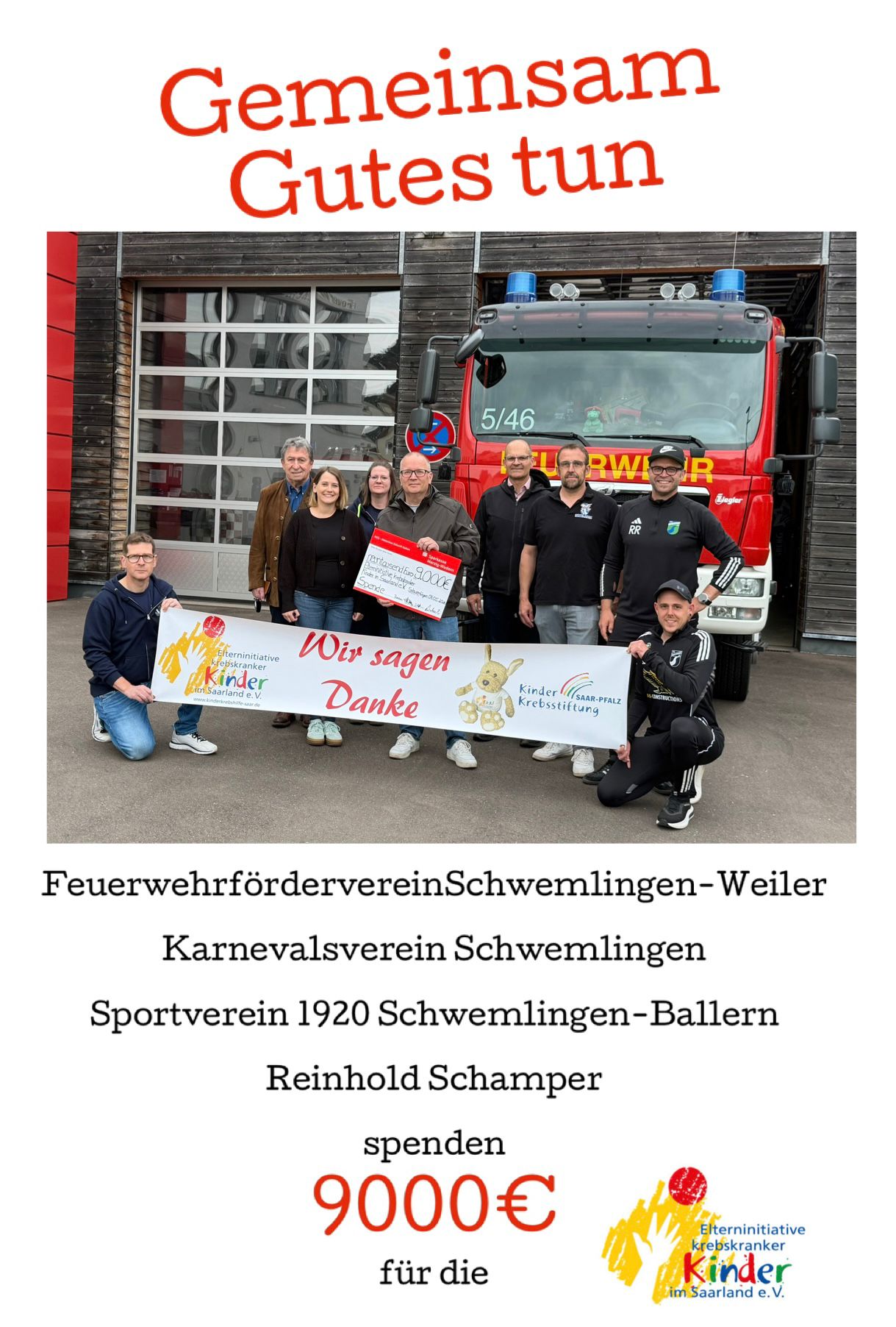 Gemeinsam Gutes tun: 9.000 € Spende für die Elterninitiative krebskranker Kinder
